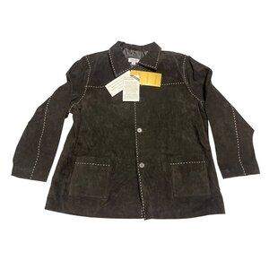 D&Co. Genuine Leather Washable Suede Coat w/ Contrast Stitching & Button Front